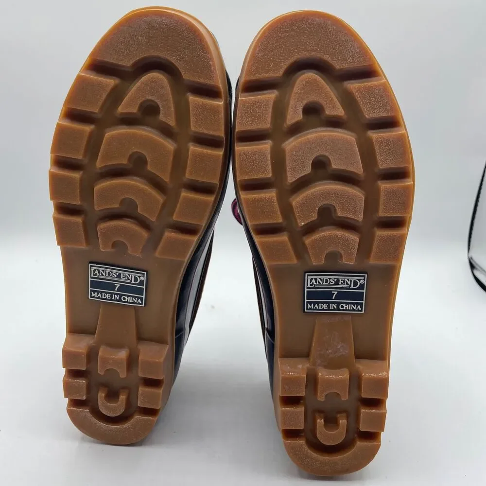 Lands End Rubber Duck Boots Lace Up Green Tan Waterproof Low Womens Size 7